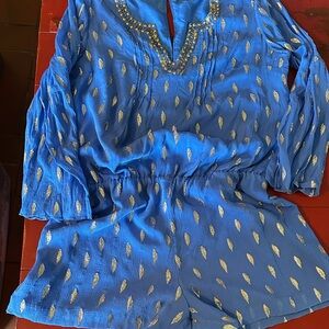 Lilly Pulitzer Blue and Gold Beaded romper xl/14